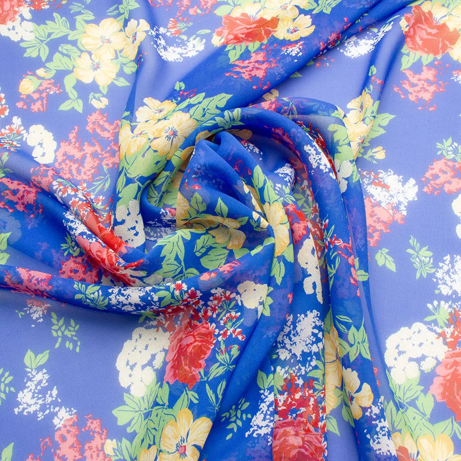 Bright Floral Printed Blue Silk Georgette (A 3.15m Piece)