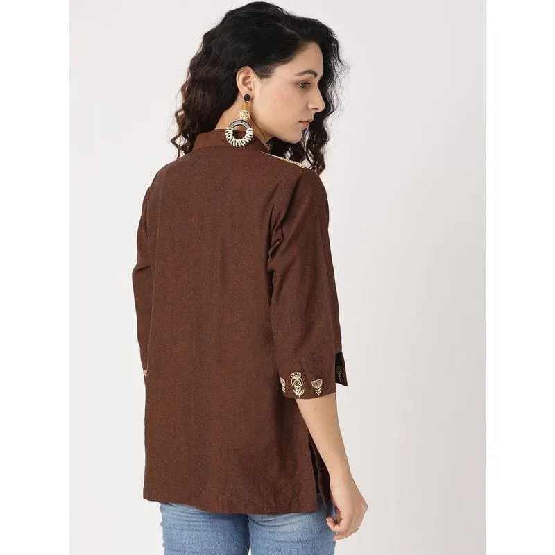 Brown embroidered Nordic Top