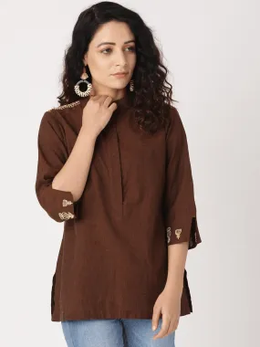 Brown embroidered Nordic Top