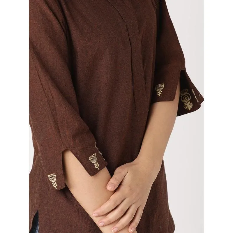 Brown embroidered Nordic Top