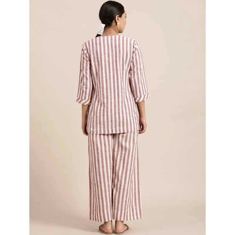 Brown khadi Stripes Co-ord Set.