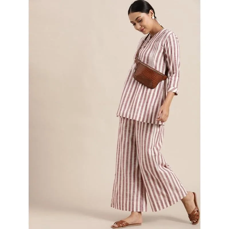 Brown khadi Stripes Co-ord Set.