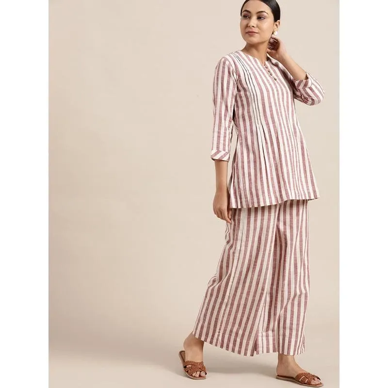 Brown khadi Stripes Co-ord Set.