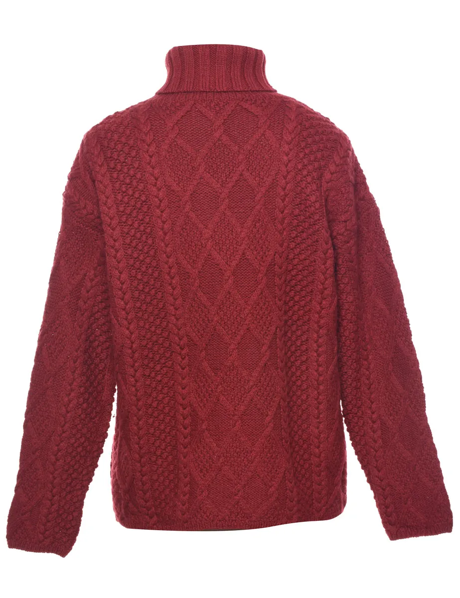 Cable Knit Turtleneck Jumper - L