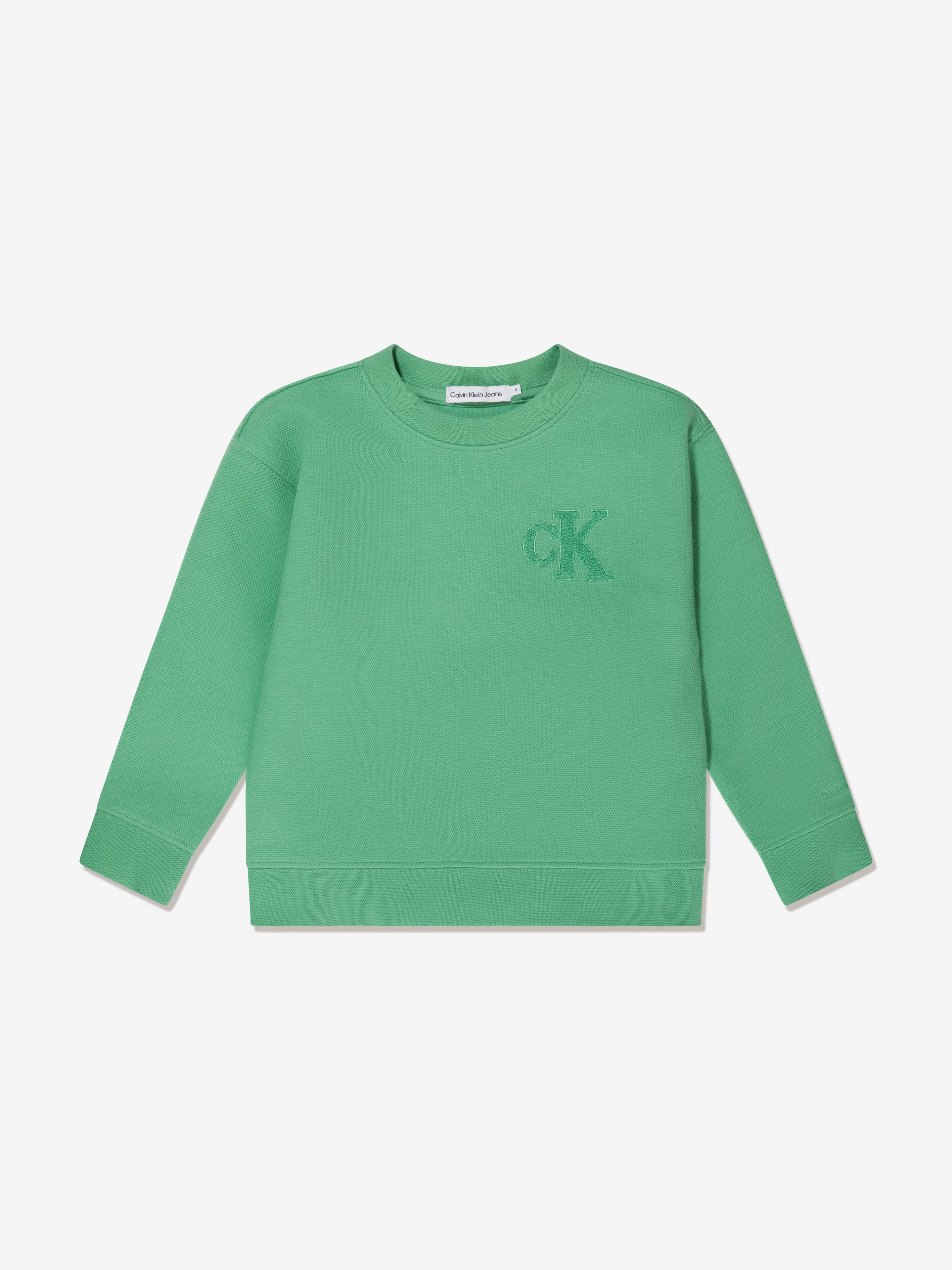 Calvin Klein Boys Interlock Pique Sweatshirt in Green