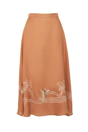 Capri Linen Embroidered Skirt / Salmon