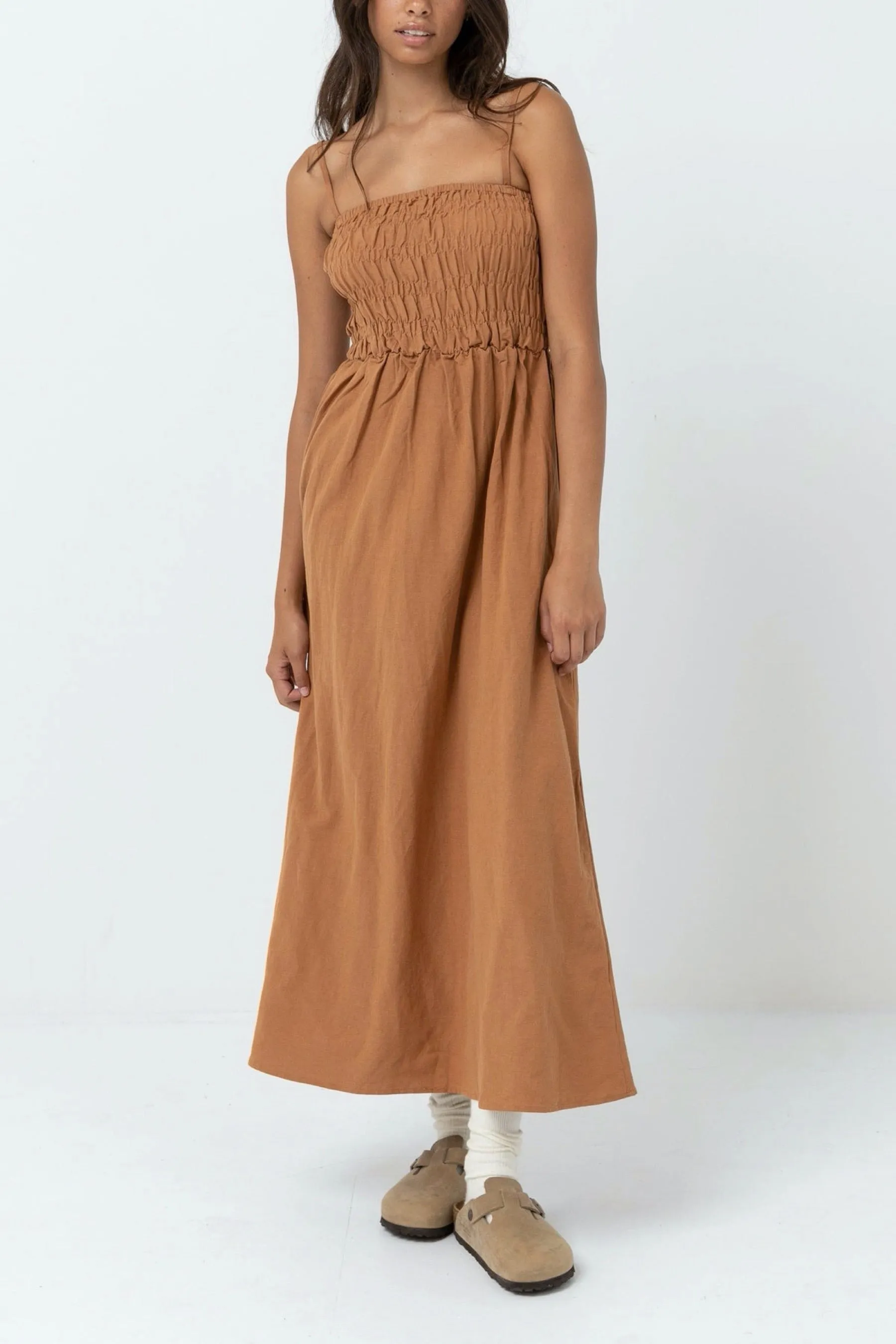 Caramel Classic Shirred Dress