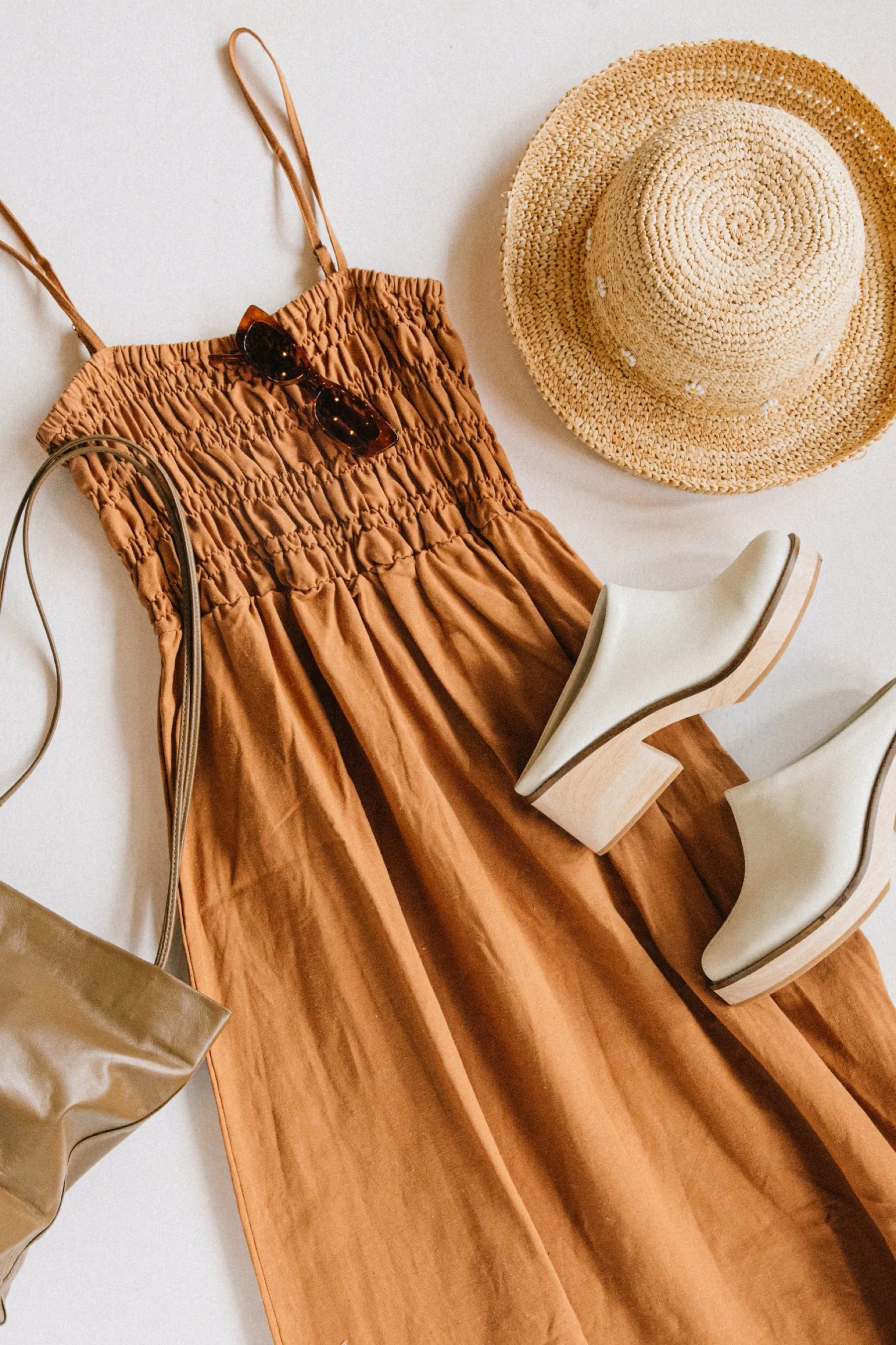 Caramel Classic Shirred Dress