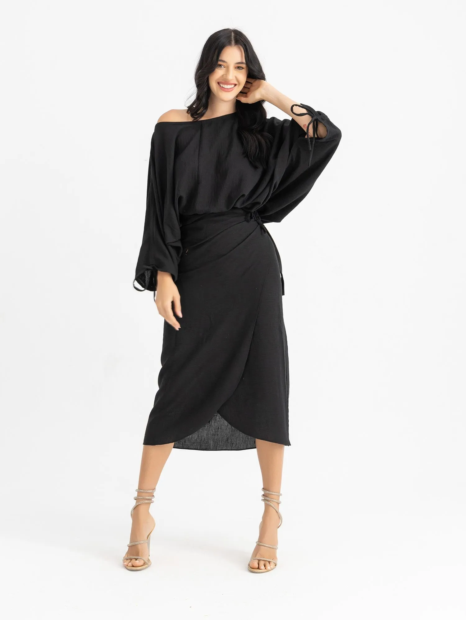 Carolina Satin Wrapped Midi Skirt - Kei Dress