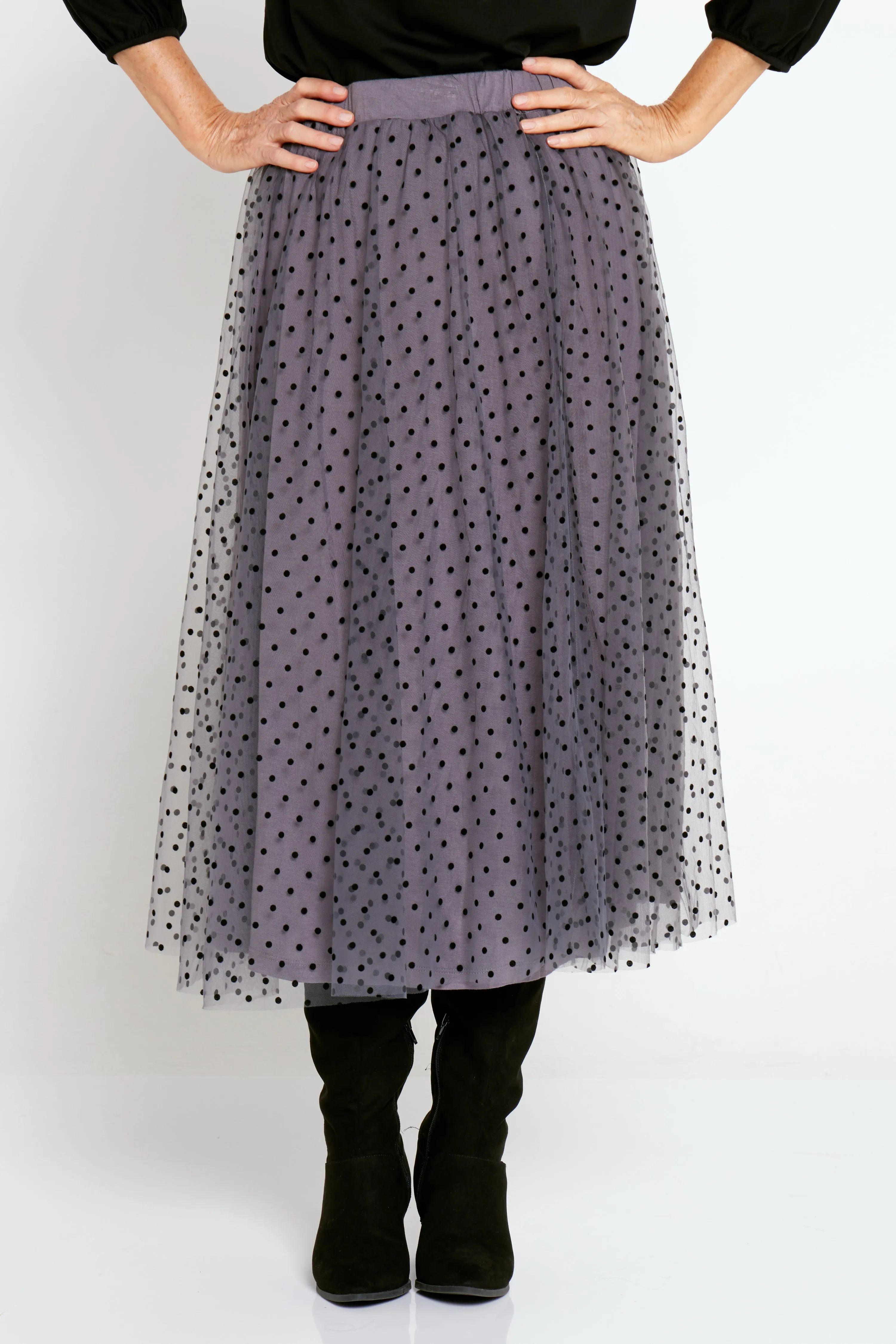 Carrie Tulle Skirt - Steel/Micro Spot