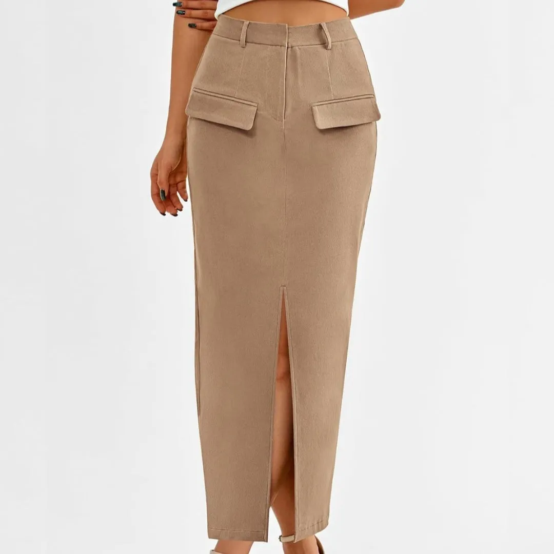 Casual Pocket Slit Hip Skirt