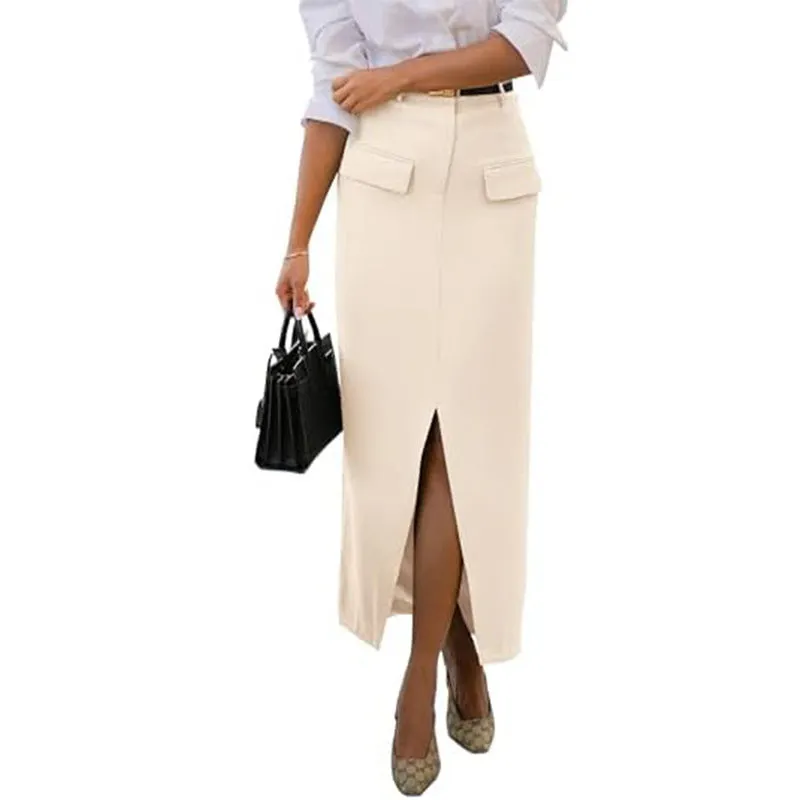 Casual Pocket Slit Hip Skirt