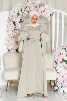 Celene Beaded Wrap Abaya Set- Light Sage