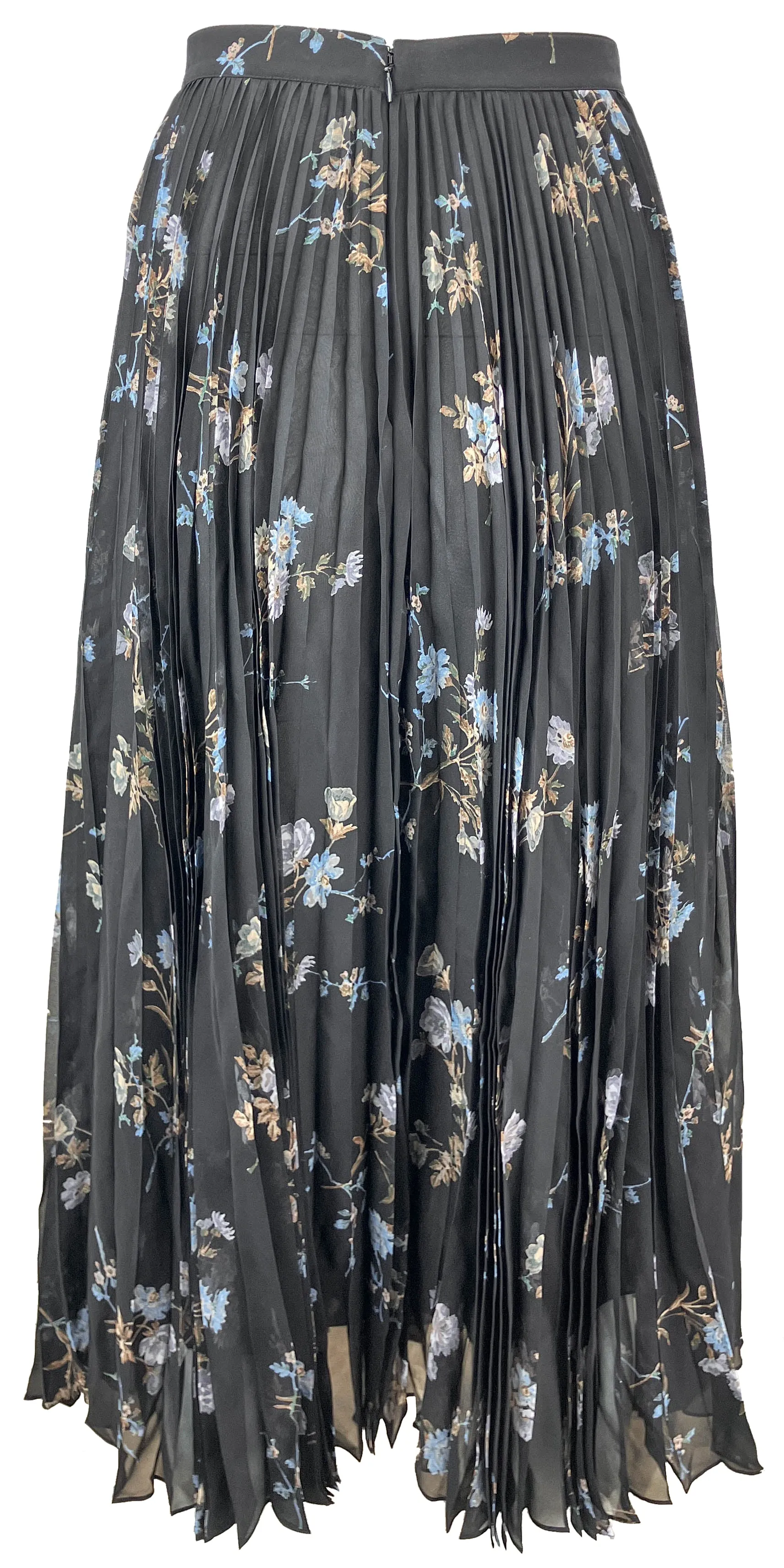 Celine Pleated Midi Skirt in Black/Blue Floral