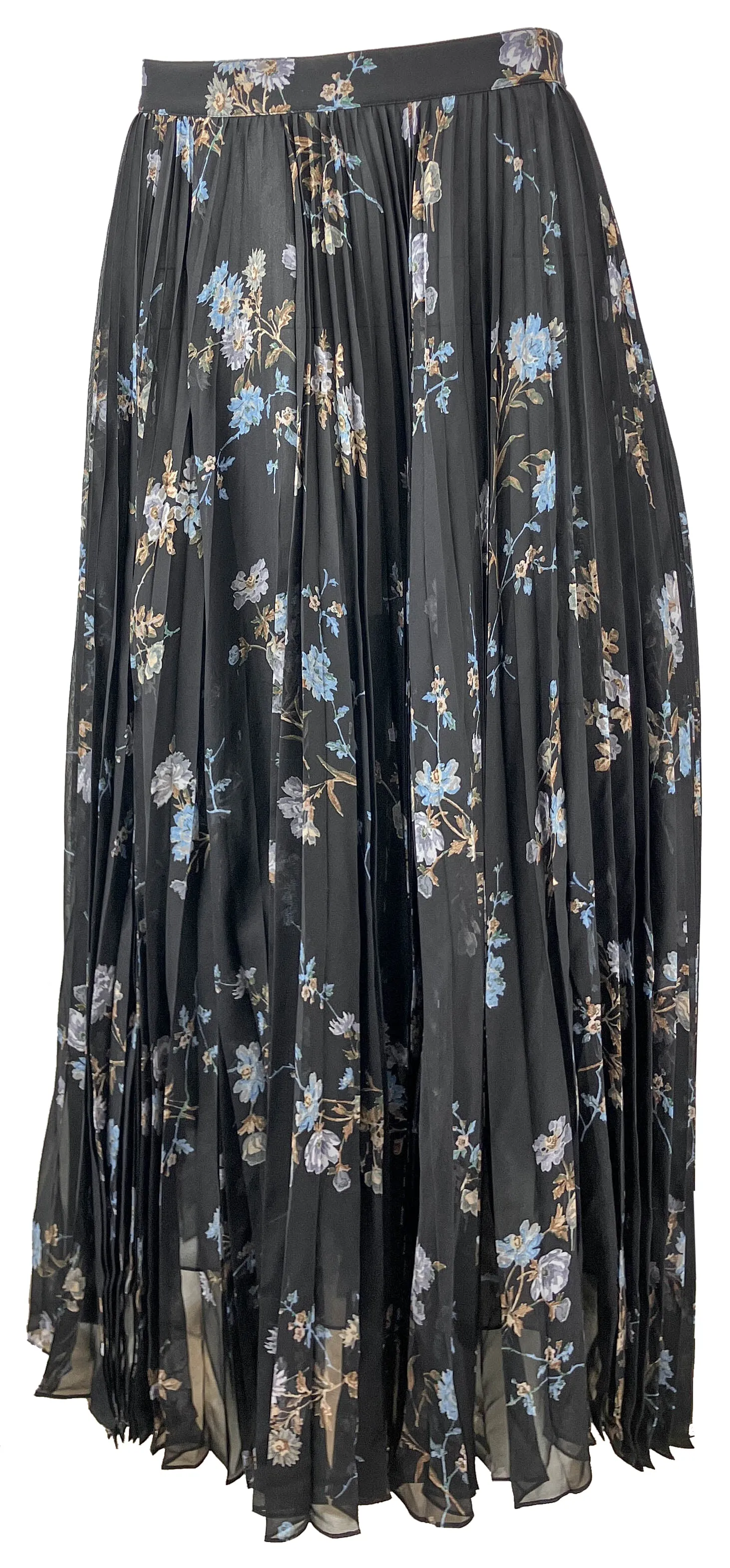 Celine Pleated Midi Skirt in Black/Blue Floral