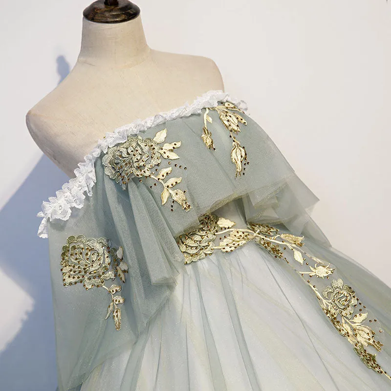 Charming Princess Light Green Tulle with Lace Flowers Prom Dress, Light Green Party Dress