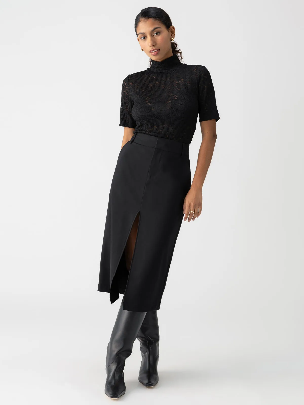 Classic Slit Standard Rise Skirt Black