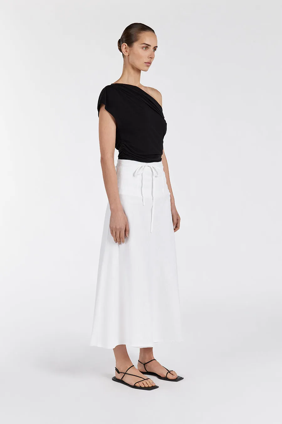 CLO WHITE LINEN MIDI SKIRT