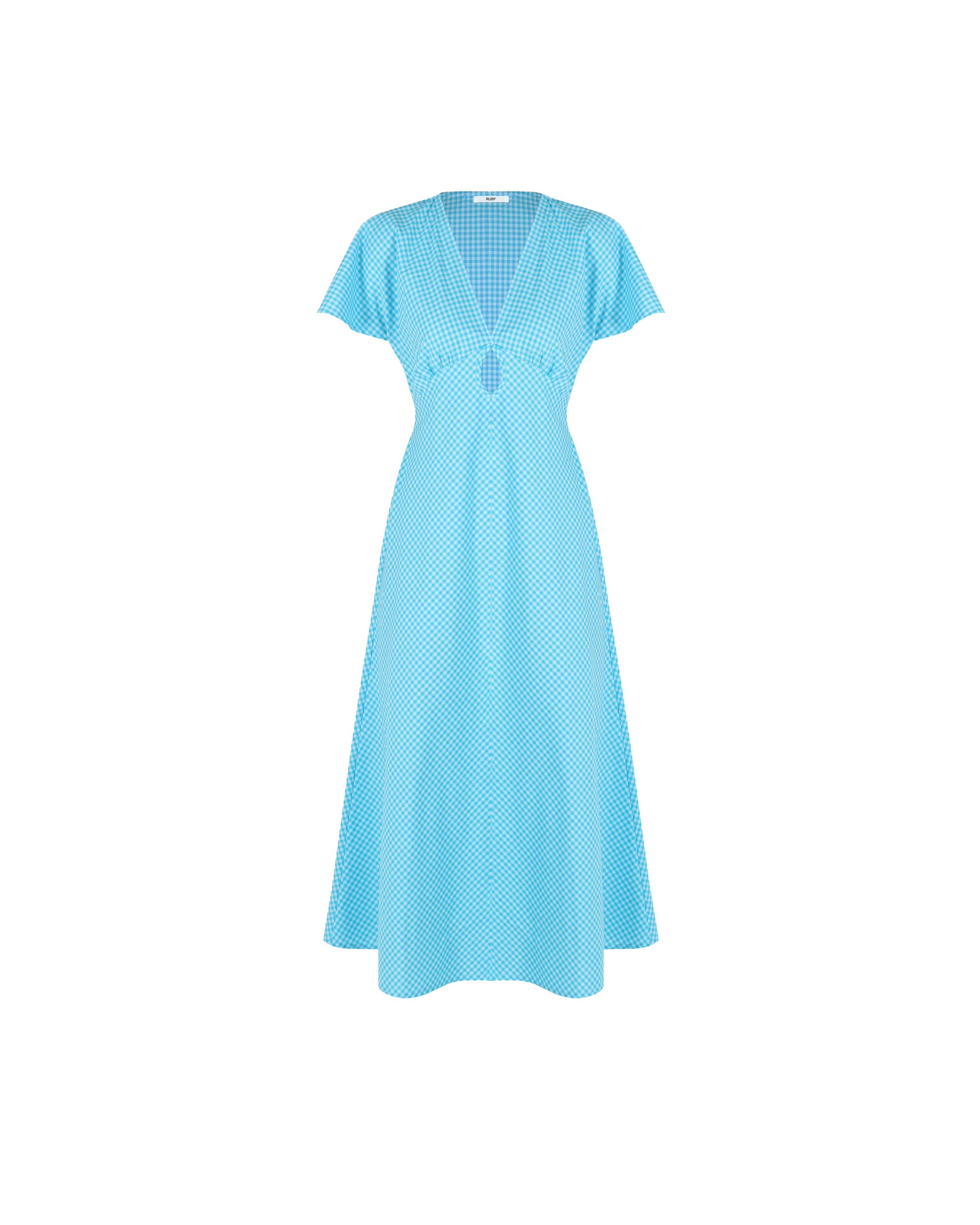 CLOVER MIDI DRESS AQUA GINGHAM