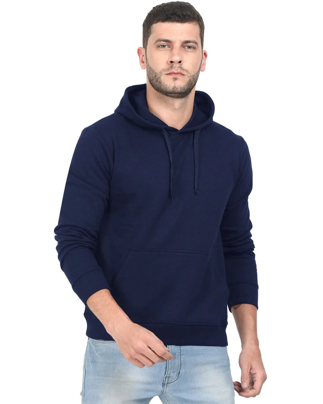 Cotton Blend Navy Blue Kangaroo Hooded Sweatshirt Hoodies By LazyChunks