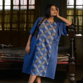 Cotton Indigo Dress for Women | Embroidered| Kantha Stitch