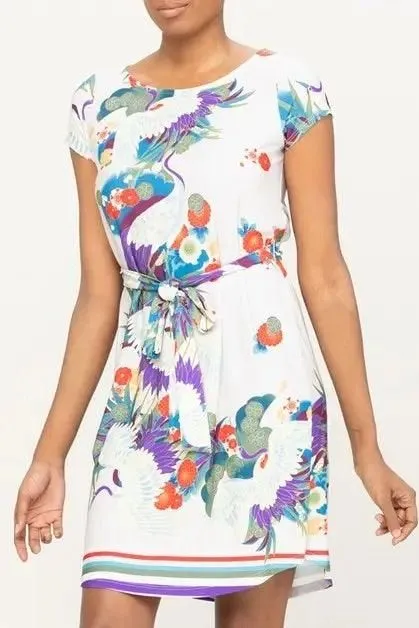 Crane Dress with Waist Tie