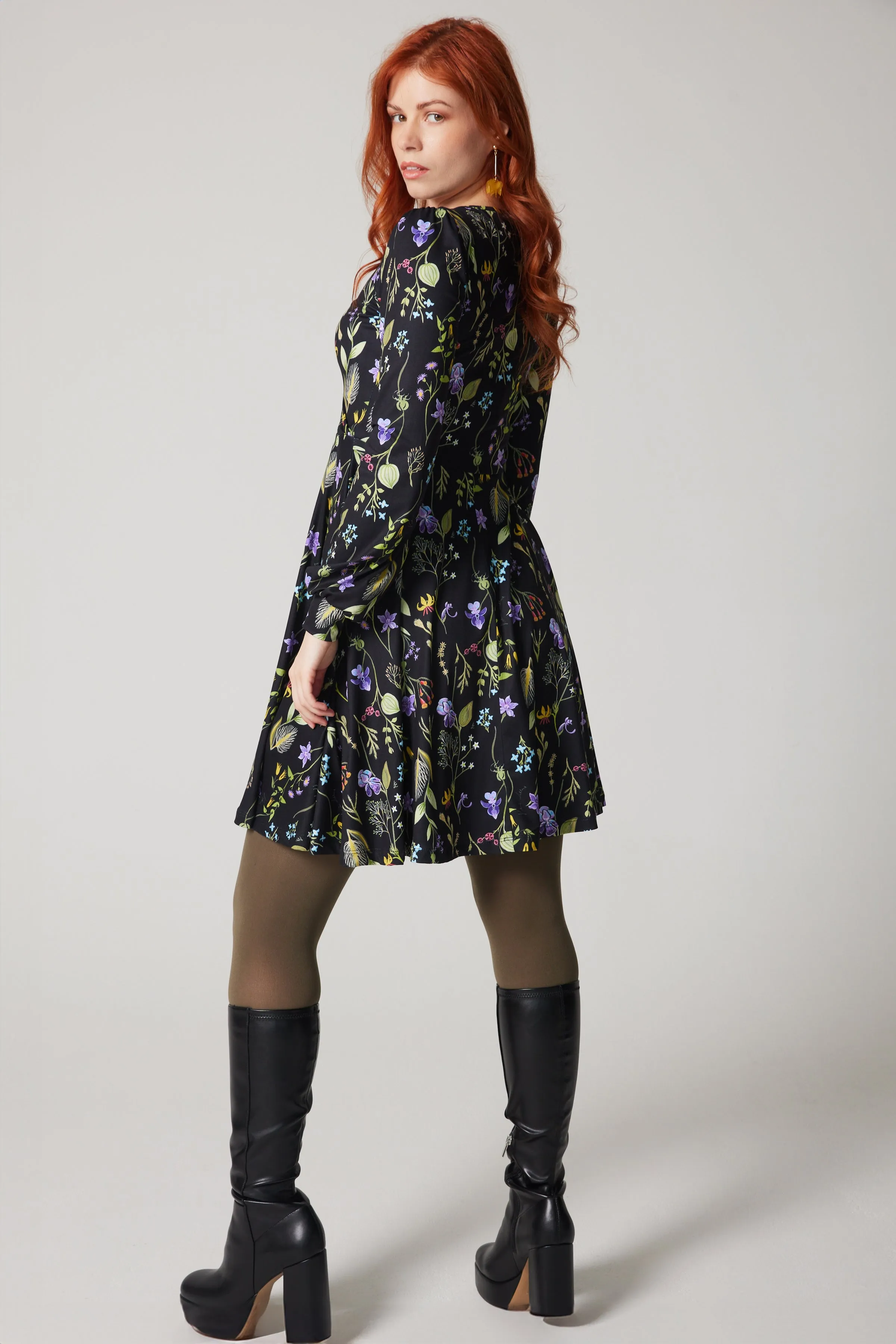 Cross Over Dress - Laurentian Flowers - Black