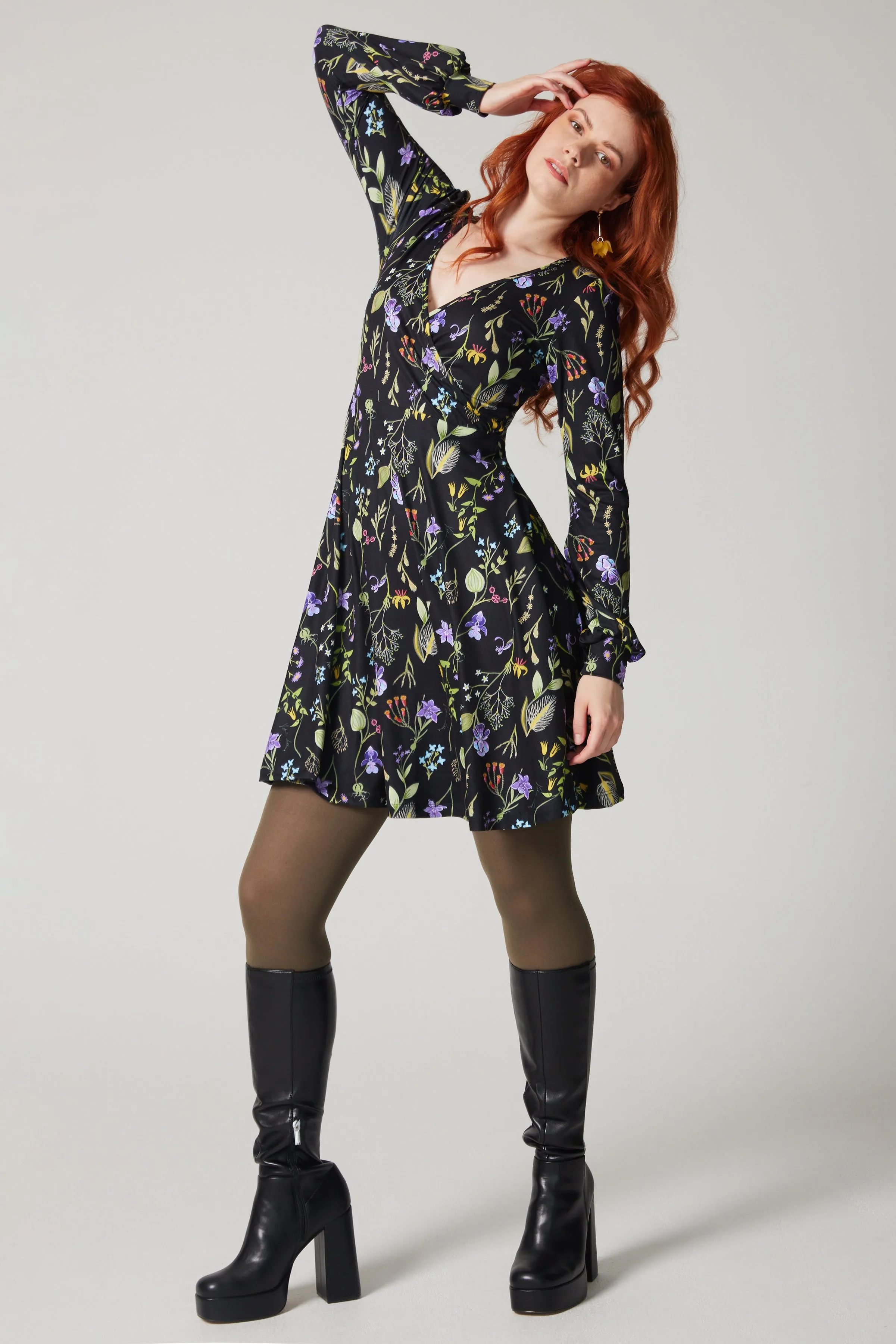 Cross Over Dress - Laurentian Flowers - Black