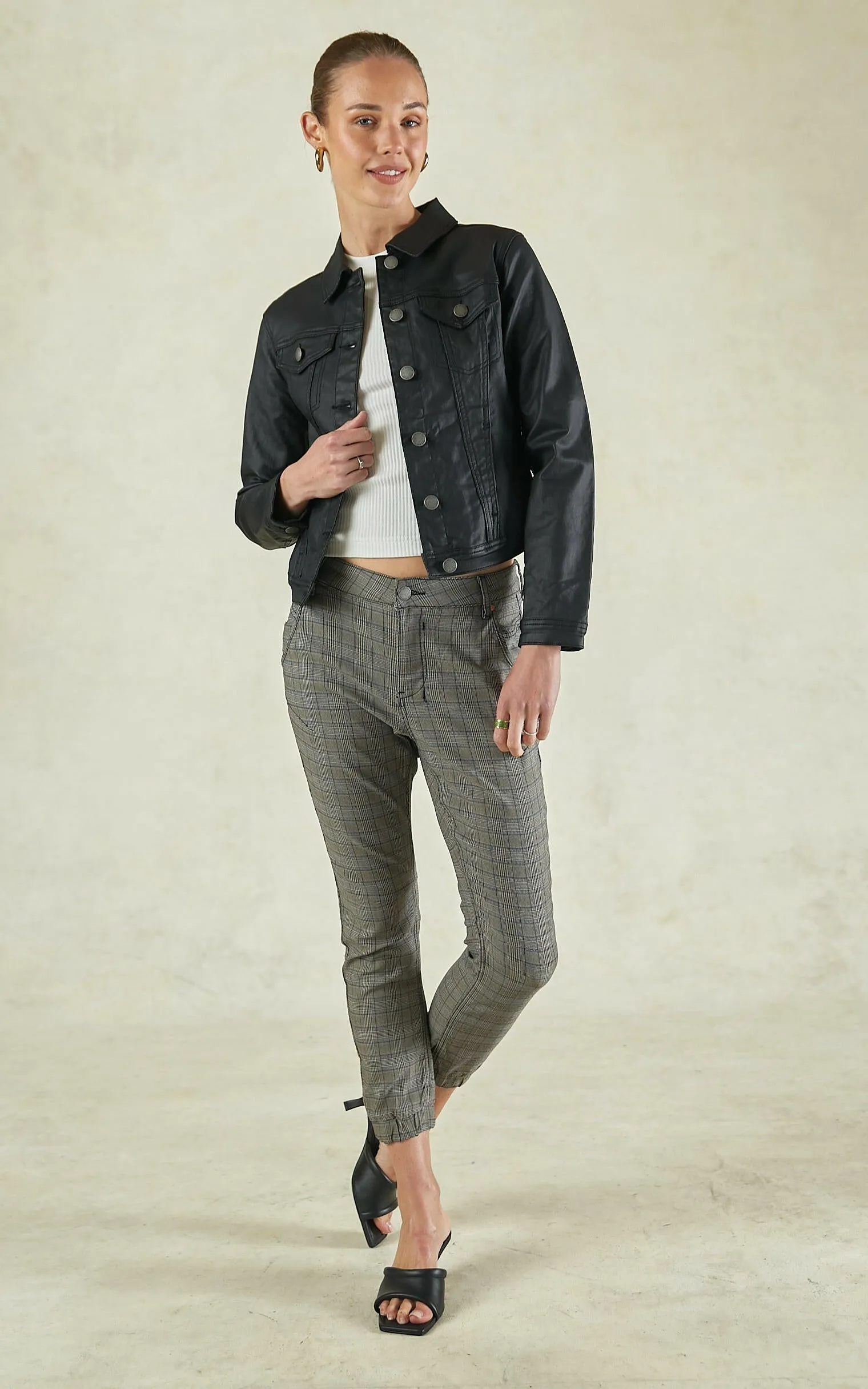 Cuffed Vintage Cobalt Check Jeans