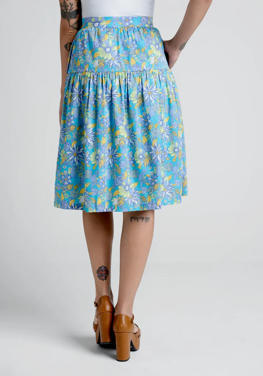 Daisies At Nightfall Tiered Midi Skirt