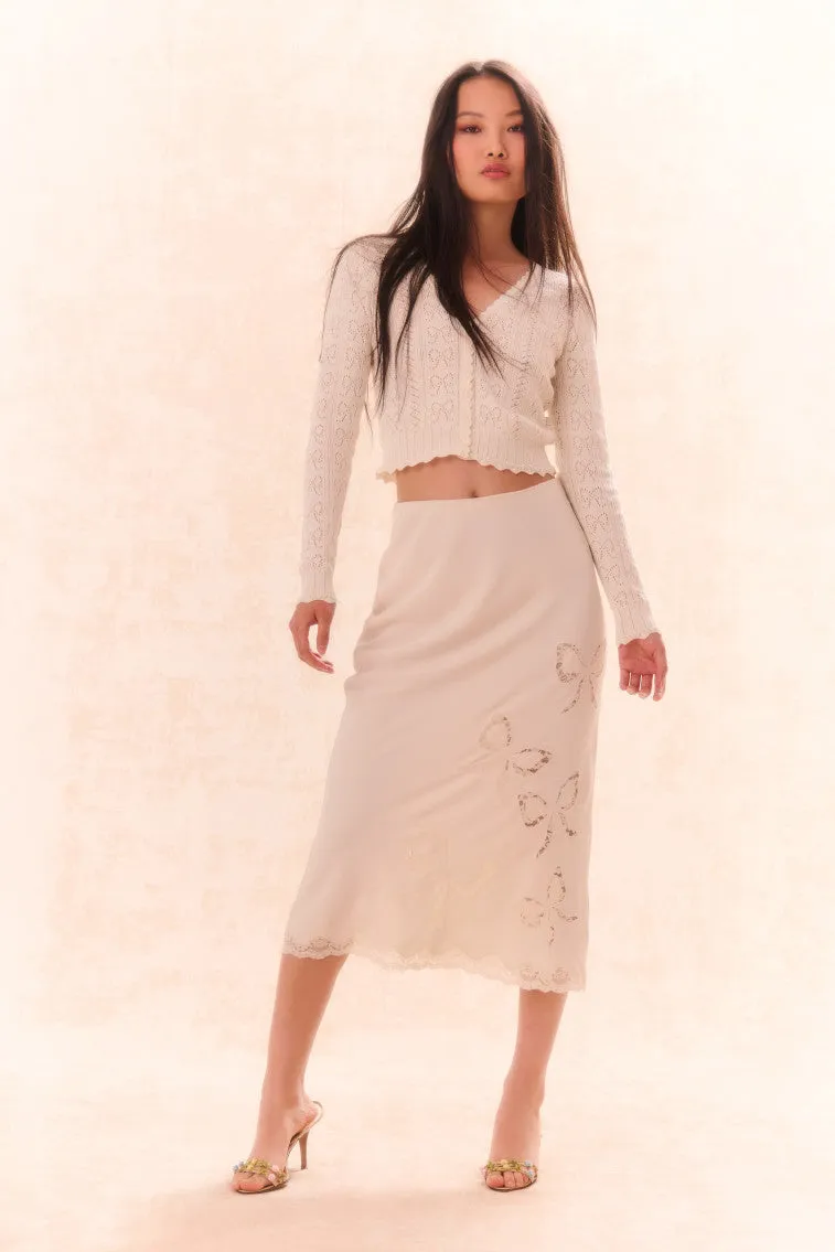 Darion Scallop Lace Bow Midi Skirt