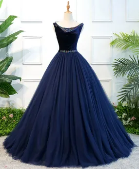 Dark Blue Tulle Long Prom Dress, Dark Blue Tulle Evening Dress