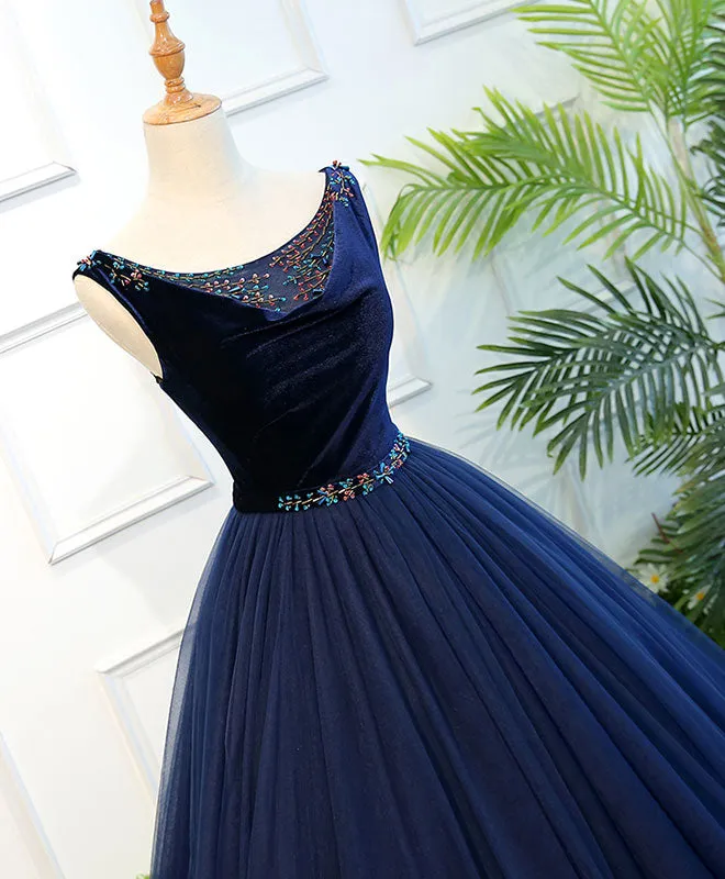 Dark Blue Tulle Long Prom Dress, Dark Blue Tulle Evening Dress