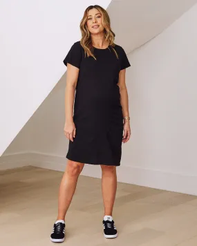 Delphy Cotton Maternity Tee Dress In Black