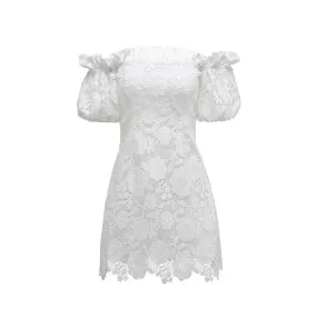 Diana Vevina White Lace Off Shoulder Dress