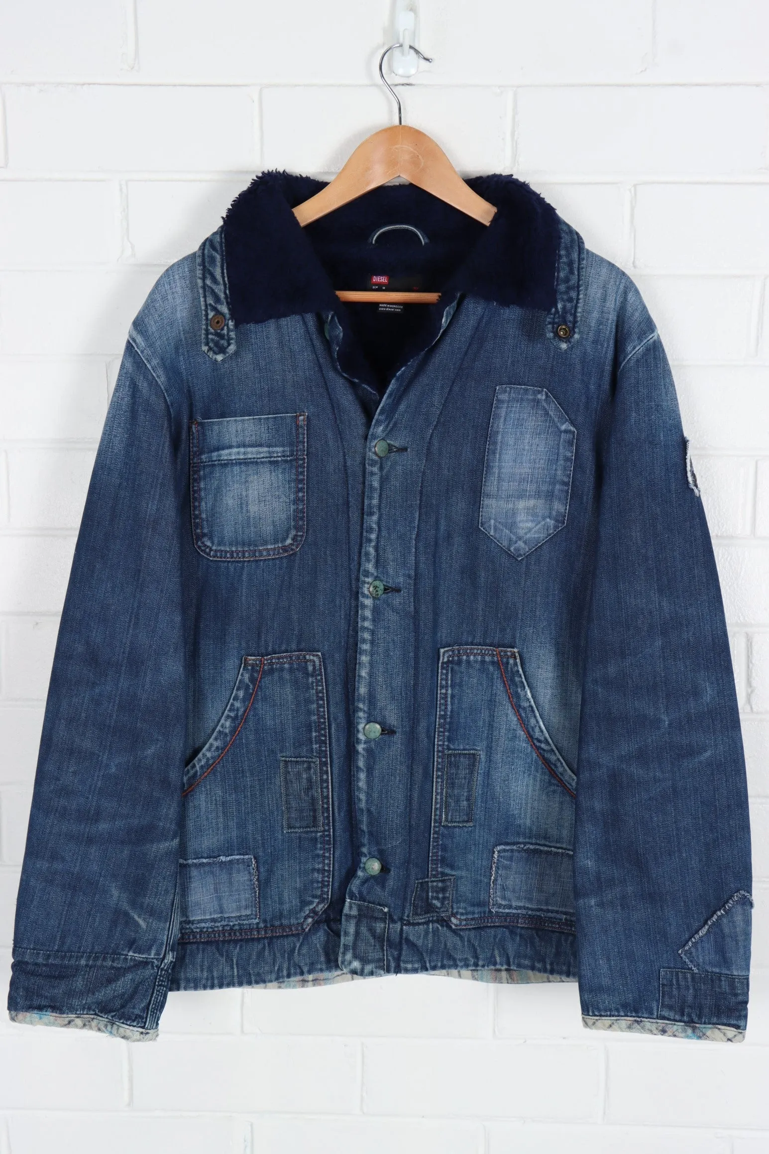 DIESEL Fleece Lined Distressed Patch Denim Jacket