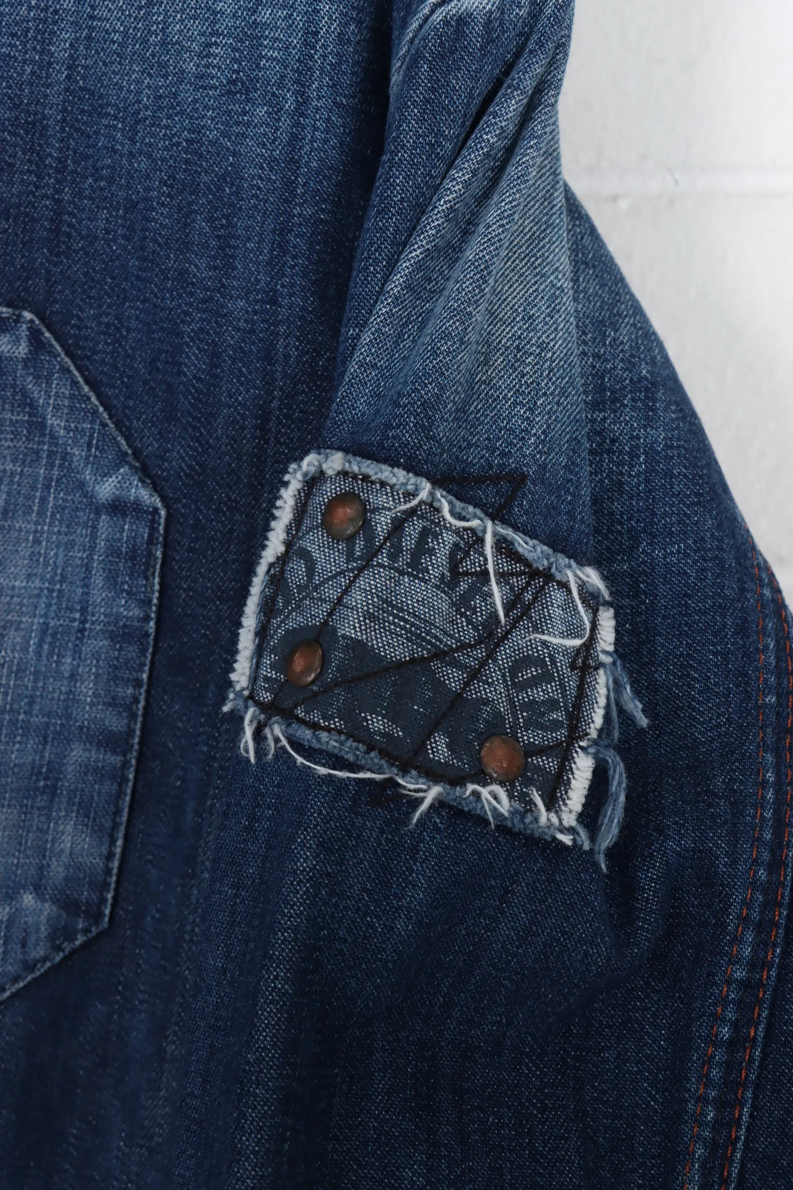 DIESEL Fleece Lined Distressed Patch Denim Jacket