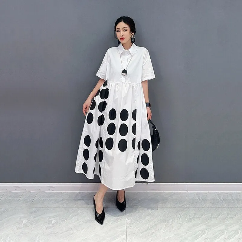 Dot Print Loose Shirt Dress - Culture Heaven Special