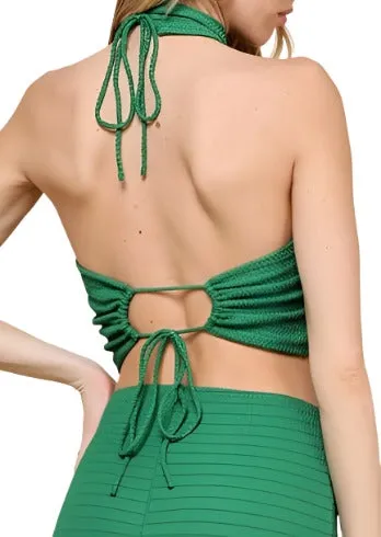 Dream Getaway Green Textured Knit Halter Top