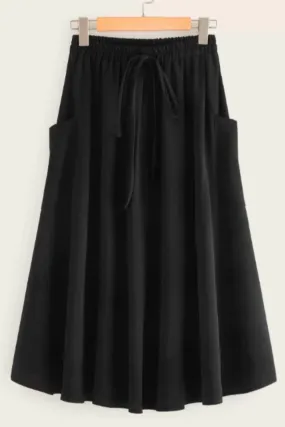 Dual Pocket Drawstring Flared Skirt