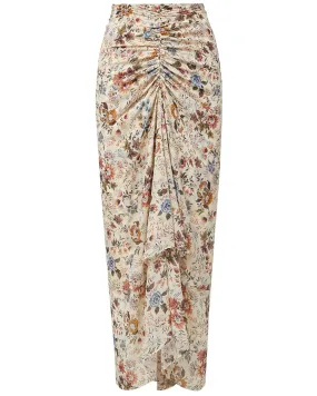 Ecru Floral Ruched Sira Skirt