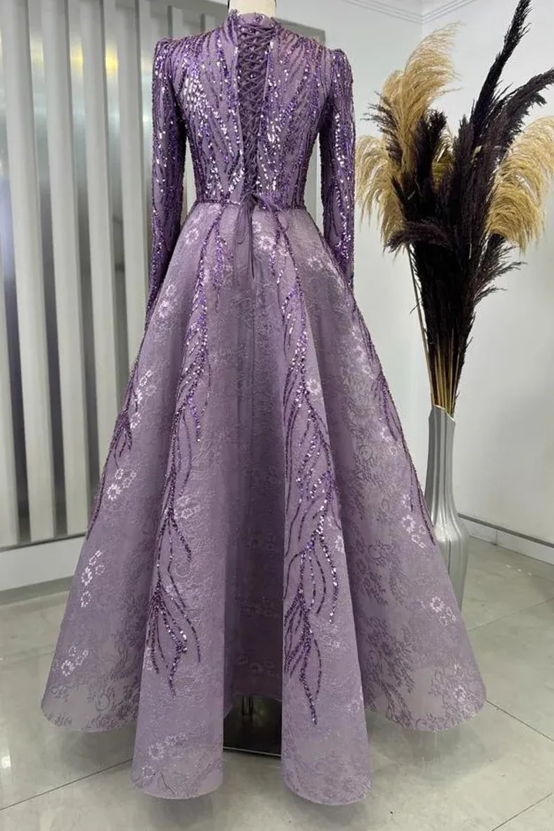 Embroidered Wedding Dress, Muslim Evening Gown Prom Dress   fg2664