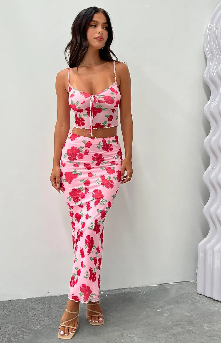 Emz Pink Floral Mesh Cami