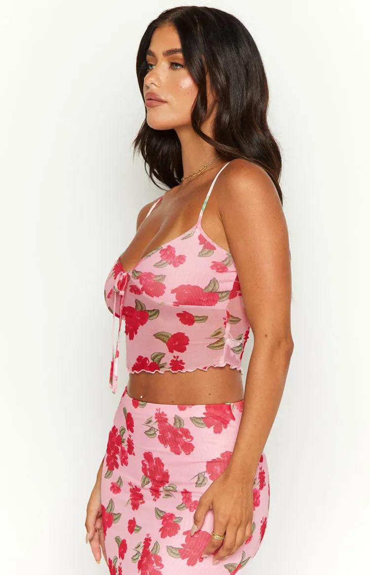 Emz Pink Floral Mesh Cami