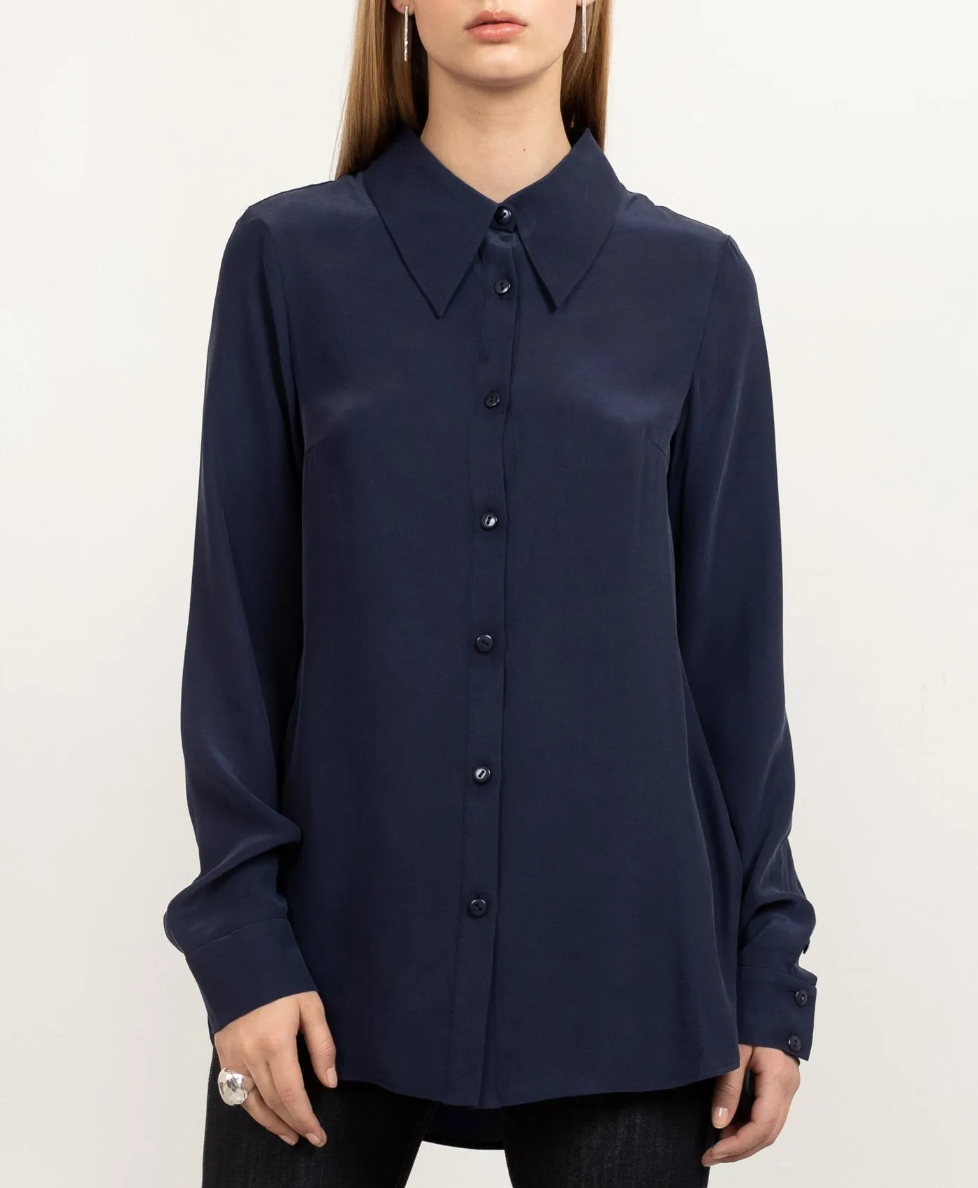 Essential Silk Shirt Navy