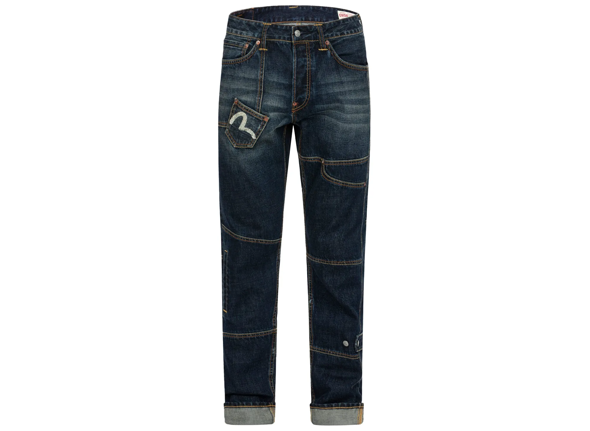 Evisu Seagull Print Carrot Fit Deconstructed Selvedge Denim Jeans