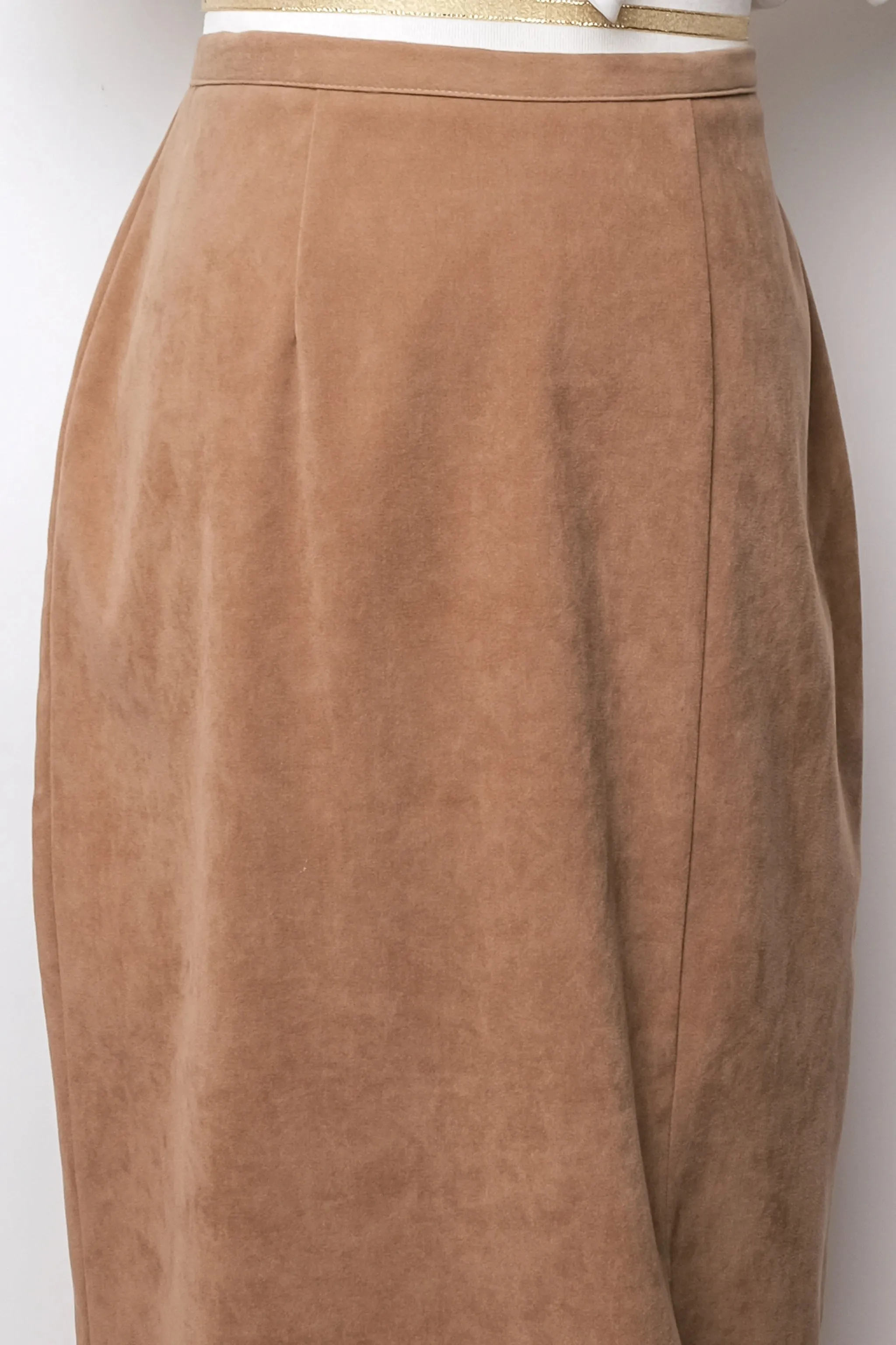 Faux Suede Tan High Waisted Midi Skirt US 8 M/L Y2K First Option Lightweight