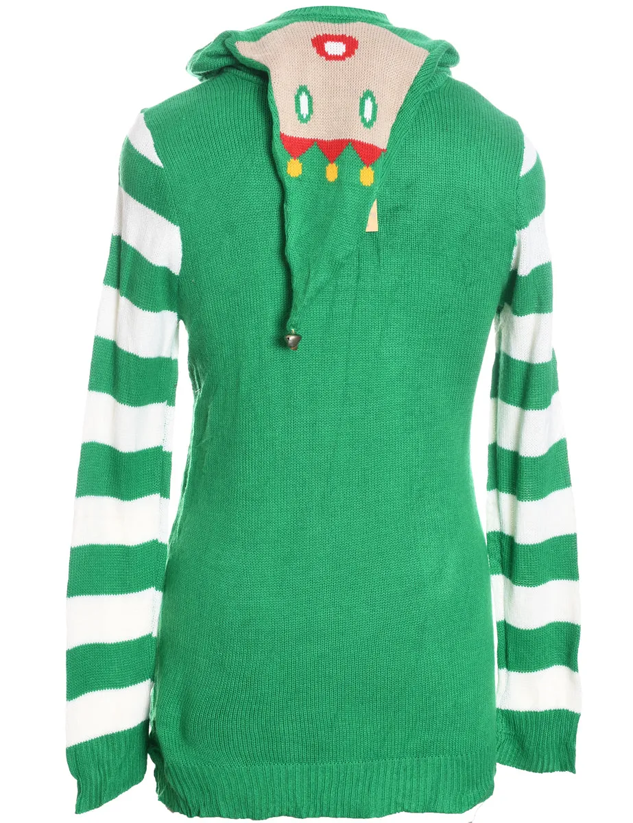 Festive Print Hooded Christmas Jumper - L