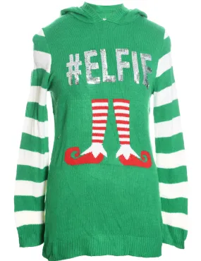 Festive Print Hooded Christmas Jumper - L