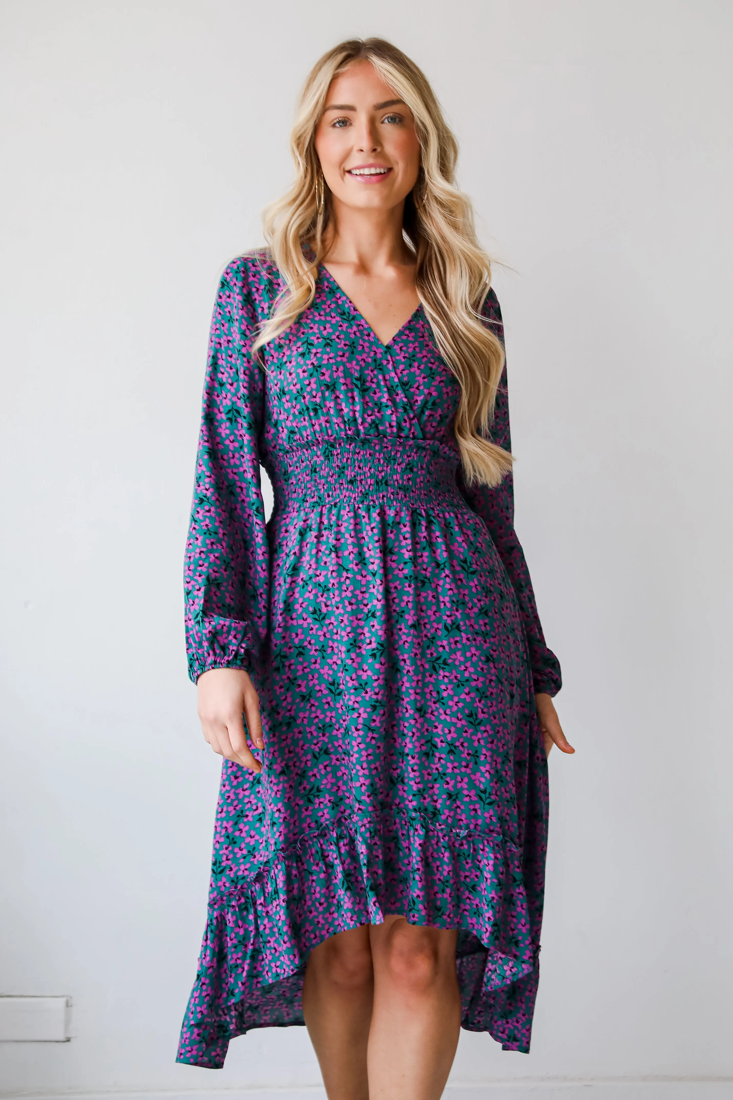 FINAL SALE - Adorably Elegant Teal Floral Midi Dress